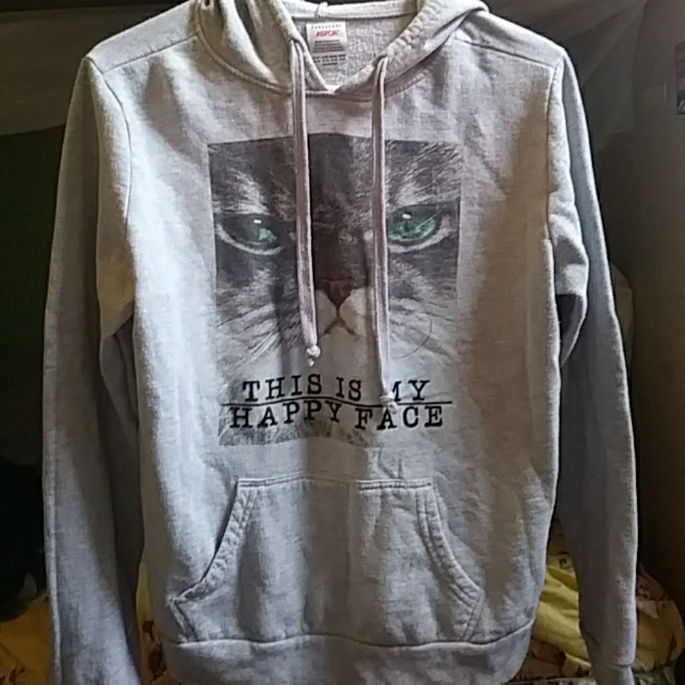 "This Is My Happy Face" Cat Grey Hoodie